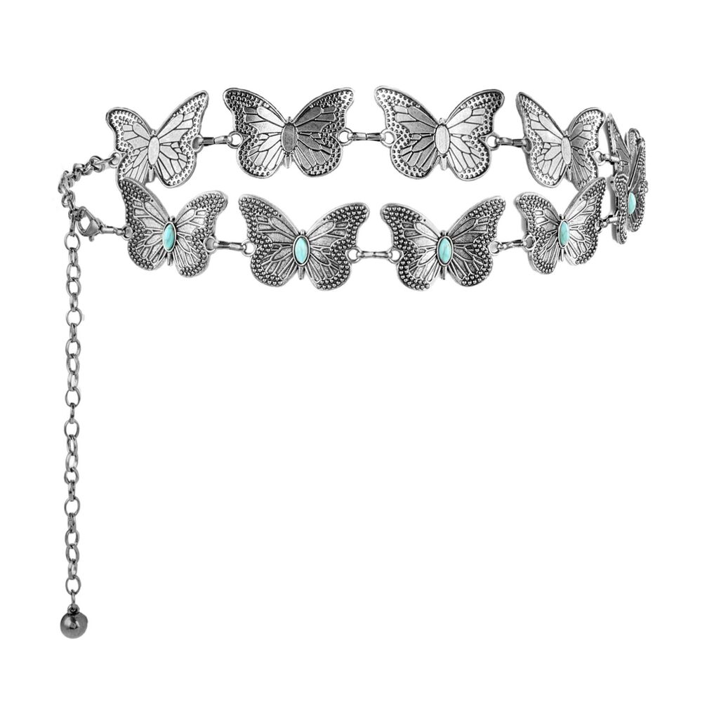 1197 Butterfly Metal Waist Chain Belt, Women Western Belt Adjustable Link - Picture 1 of 9